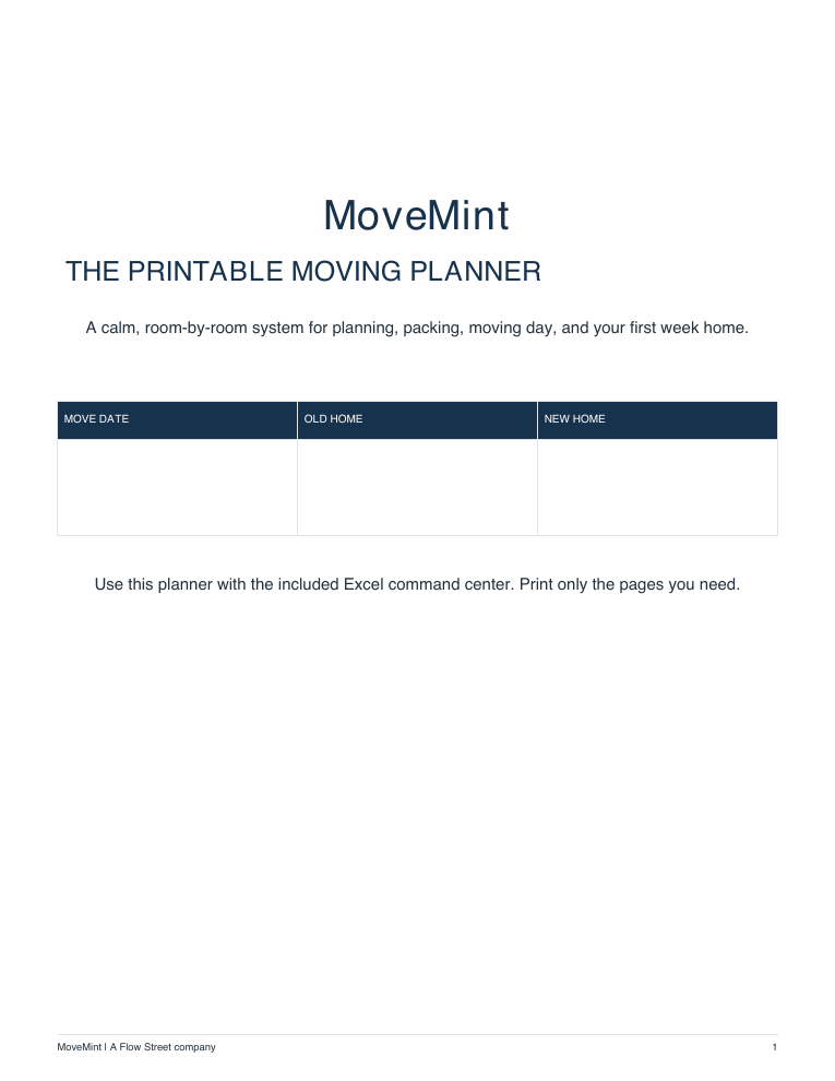 MoveMint printable moving planner cover